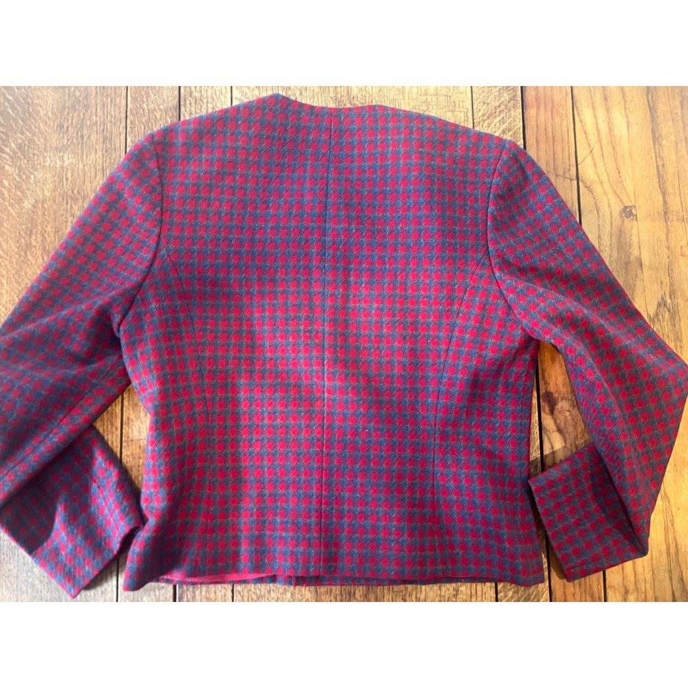 Vintage‎ Pendleton Women's red grey houndstooth virgin wool blazer jacket 80s 10 - Picture 2 of 8